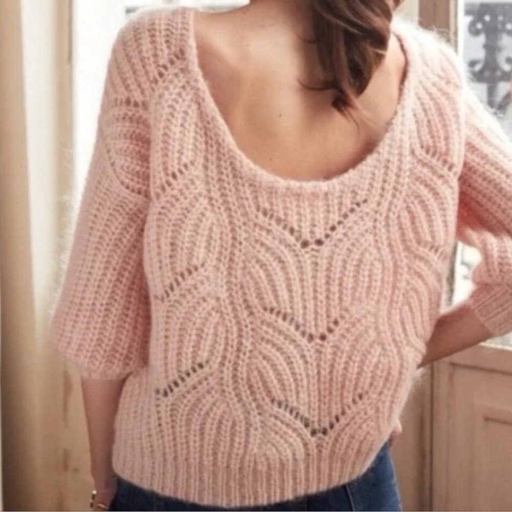 Sezane Pull Simone Knit Jumper Sweater Open Knit XS Mohair Wool Clean Beauty - Picture 9 of 16